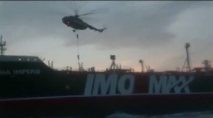 Video reportedly shows Iranian commandos rappelling onto seized UK tanker