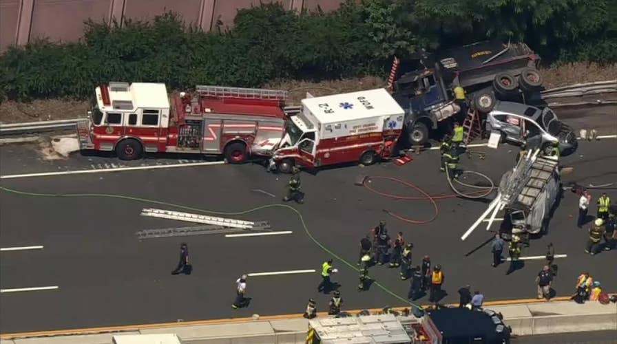 Raw video: Aftermath of a dump truck hitting state troopers, multiple pedestrians on New Jersey highway