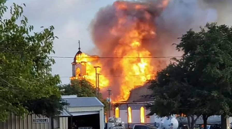 Raw video: Raging fire burns through Texas church