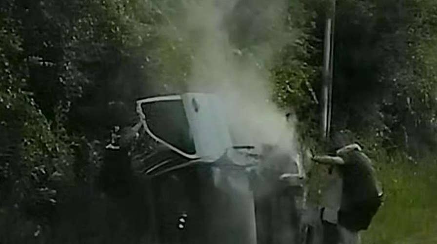 Car goes airborne, lands in ditch in front of off-duty police officer