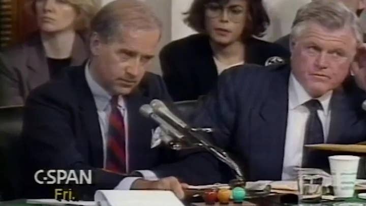 Senator Biden restores order after Sens Specter and Kennedy clash during Anita Hill testimony