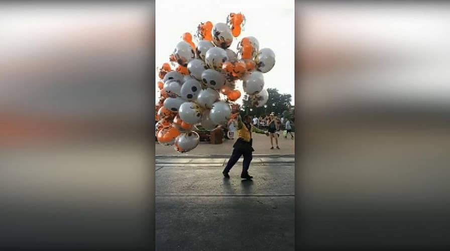 Walt Disney World employee nearly blown away by strong wind