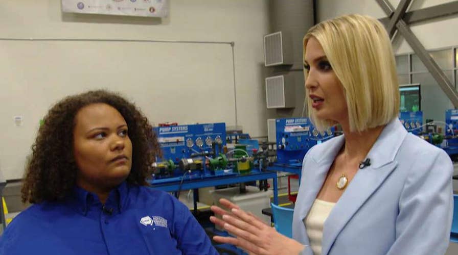 Steve and Ivanka Trump meet with a workforce development program student