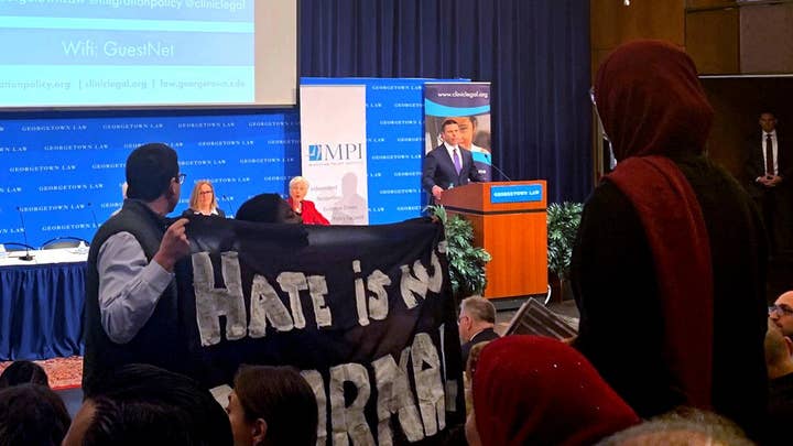 McAleenan leaves after pro-immigrant protesters shut down his speech at Georgetown