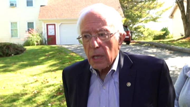 Bernie Sanders talks to the press in Vermont