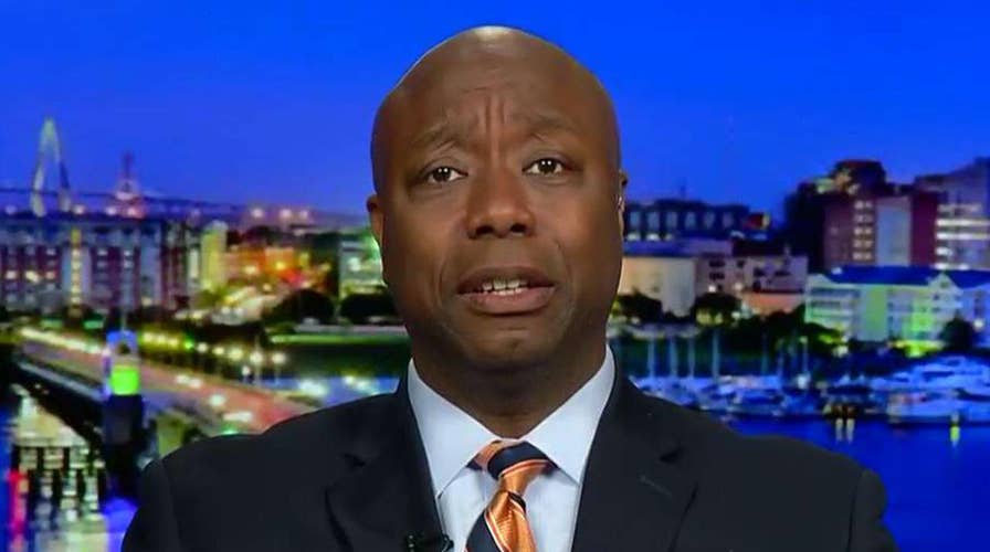 Sen. Tim Scott reacts to violent protests outside of a Trump rally in Minnesota