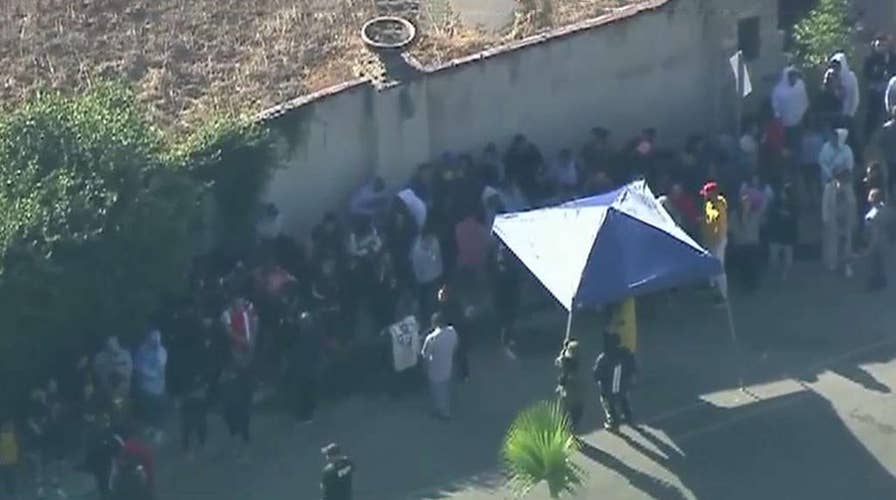 Crowds flock to Chris Brown's California mansion as singer holds yard sale