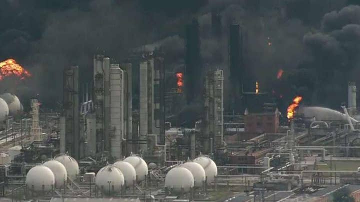 Fires burn at a chemical plant in Port Neches, Texas