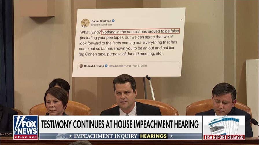 Matt Gaetz spars with Democratic counsel Daniel Goldman over political donations, Trump 'pee tape' tweet