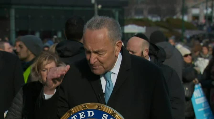 Chuck Schumer speaks at march against anti-Semitism in NYC