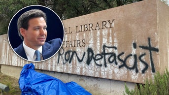 Reagan Library sign vandalized with graffiti ahead of DeSantis book talk