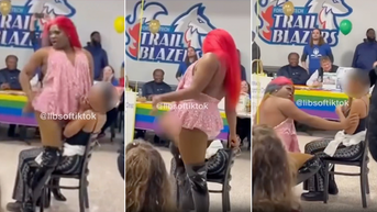 School faces fallout after video shows drag queen straddling student with adults in the room