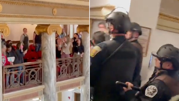 Riot police descend on Montana capitol as left-wing protestors shut down proceedings