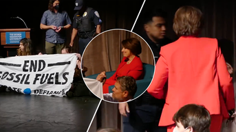 Climate activists chase Democrat senator off stage at her own book event