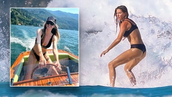 Supermodels show off their fit figures as they take to the waves during holiday weekend