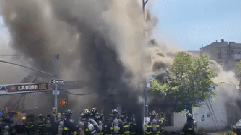 New York City firefighters responding to raging Brooklyn blaze