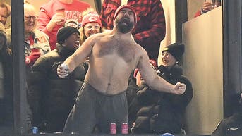 Jason Kelce's wife responds after husband's viral shirtless celebration at playoff game