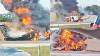 Plane engulfed in flames after crashing on busy Florida interstate, deaths reported