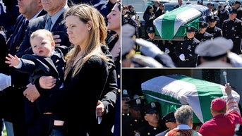 Wife of slain NYPD hero calls for change during emotional eulogy in front of thousands