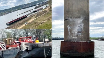 Bridge shut down to traffic near highway after barge rams into support beam