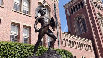 Anti-Israel protester vandalizes USC's Tommy Trojan statue