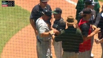 College baseball managers nearly fight at home plate