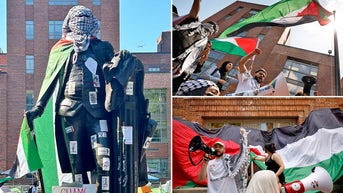 Anti-Israel agitator defaces George Washington statue with keffiyeh and Palestinian flag