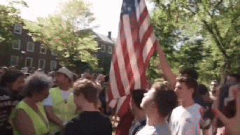 Students wave American flag, chant 'USA!' in counterprotest with anti-Israel agitators