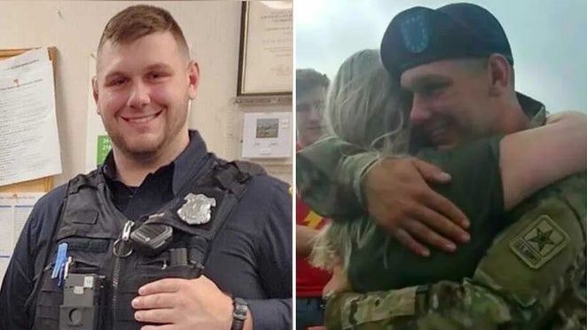 Police officer, military veteran killed in line-of-duty ambush, suspect at large