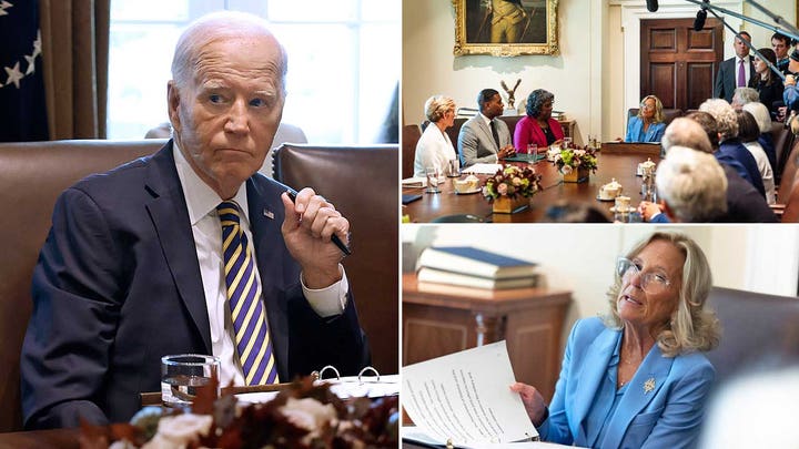 President quickly tosses to Jill Biden at first Cabinet meeting in 11 months, social media explodes - Fox News