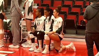 Championship volleyball game featuring trans player opens with  national anthem kneeling - Fox News
