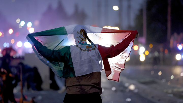LA protester draped in flag - Fox News