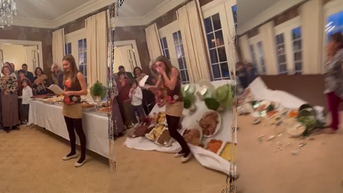 Holiday dinner disaster goes viral after food-packed table collapses mid-speech - Fox News