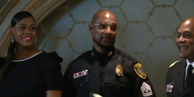 Houston Police Sgt. Kendrick Simpo receiving an award earlier this year.
