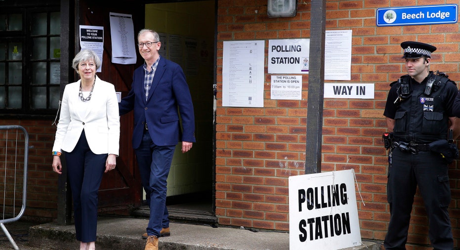 Theresa May and Husband Leave Polling Station AP FBN