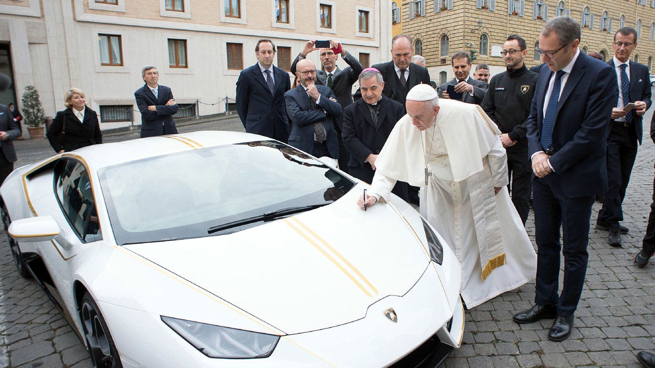 Pope Francis Receives White And Gold Lamborghini Huracan For Charity Auction Fox Business We have 72+ amazing background pictures carefully picked by our community. pope francis receives white and gold
