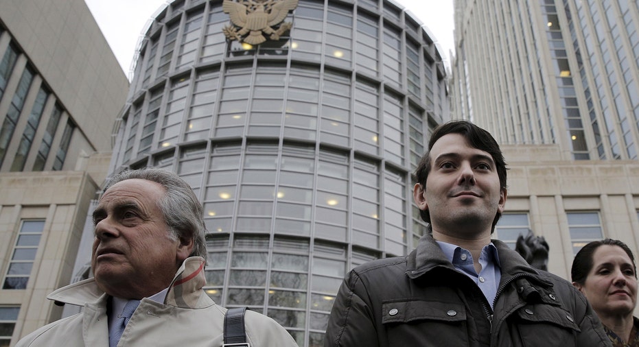 Martin Shkreli exits with his lawyer Benjamin Brafman from the U.S. Federal Courthouse in Brooklyn, New York, February 3, 2016
