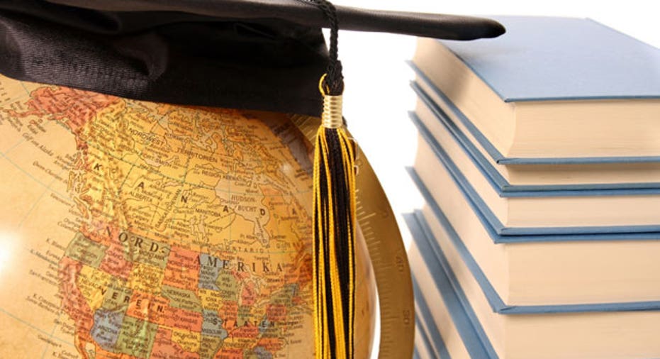 College Graduate Cap on a Globe With Text Books
