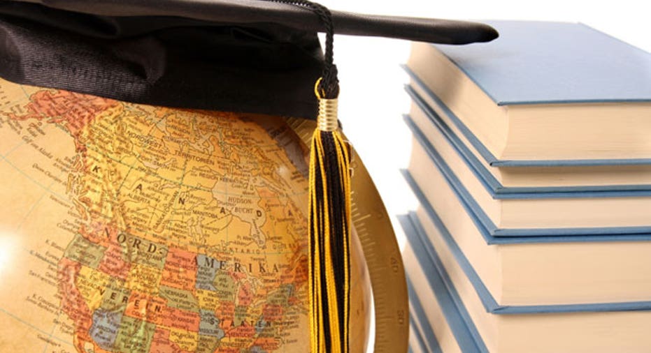 College Graduate Cap on a Globe With Text Books