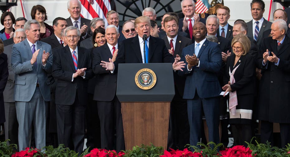 Trump with Republican lawmakers at White House, tax bill AP FBN