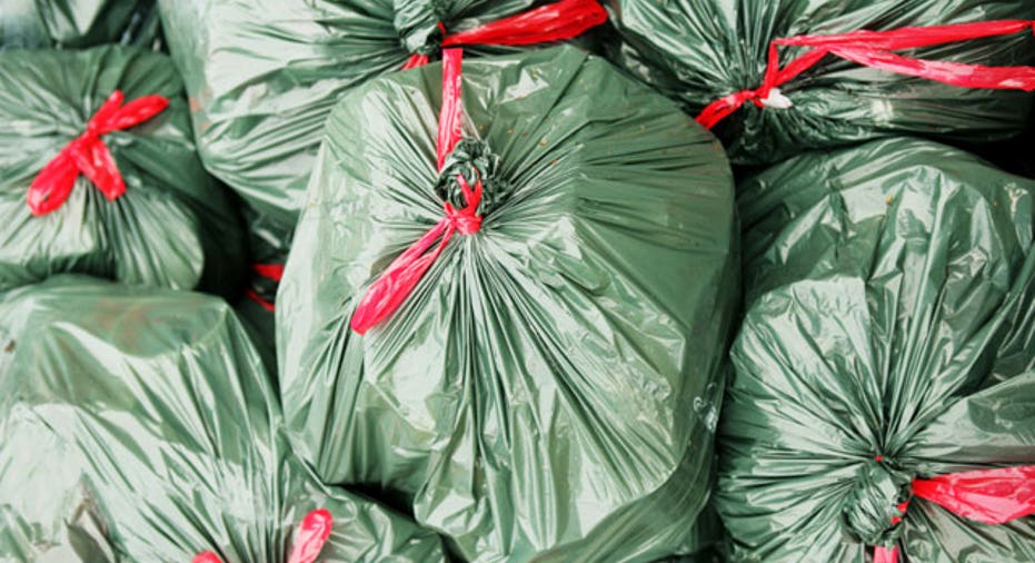 Stack of Green Garbage Bags