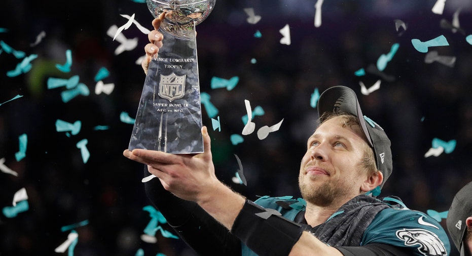 Nick Foles Super Bowl Trophy AP FBN