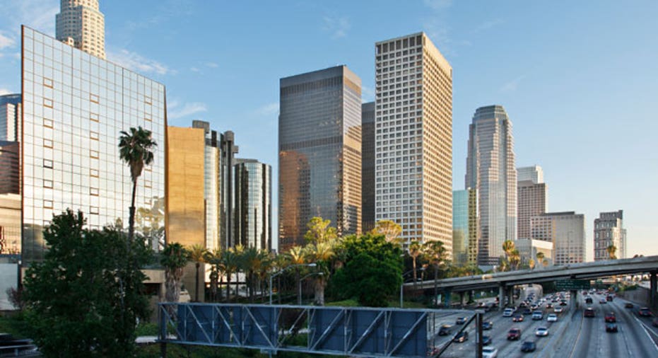 Highway With Los Angeles Skyline