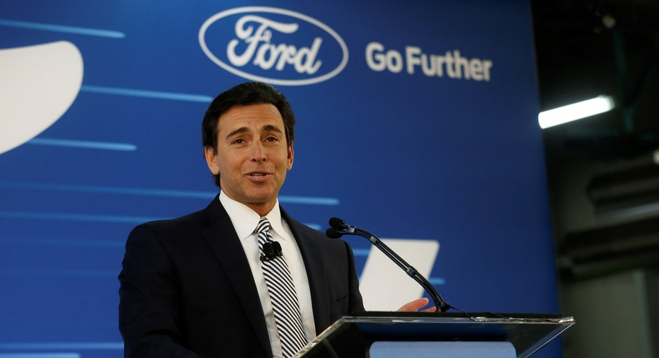 Ford CEO Mark Fields at podium FBN
