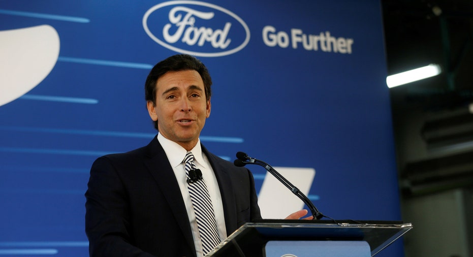 Ford CEO Mark Fields at podium FBN