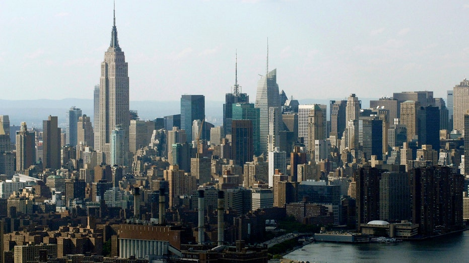 The New York City skyline.