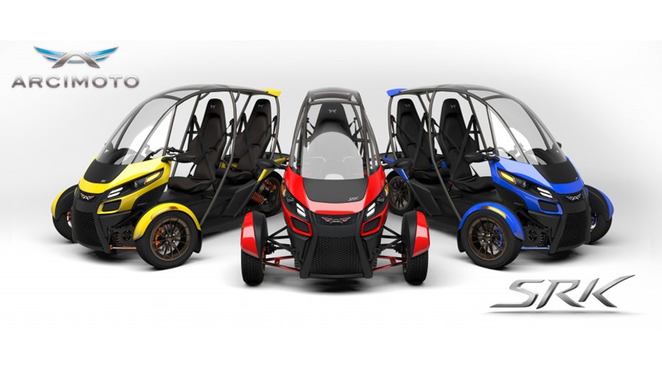 Arcimoto SRK vehicles on display FBN