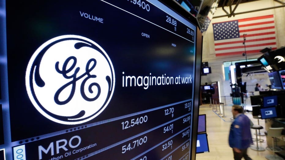 General Electric GE logo on NYSE floor AP FBN