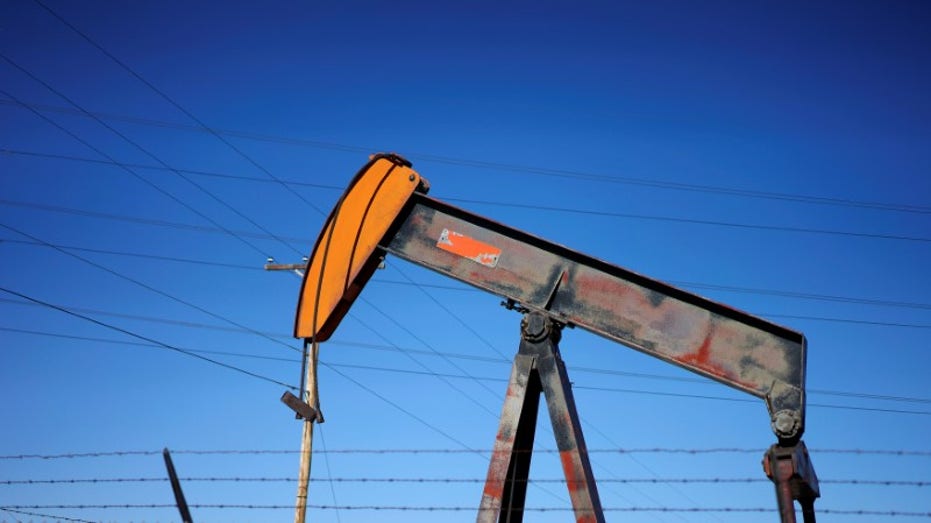 American oil pump in Colorado in front of blue sky