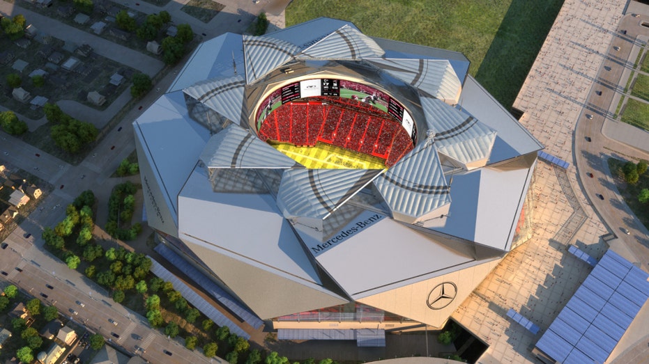 Atlanta Falcons Mercedes-Benz Stadium aerial FBN